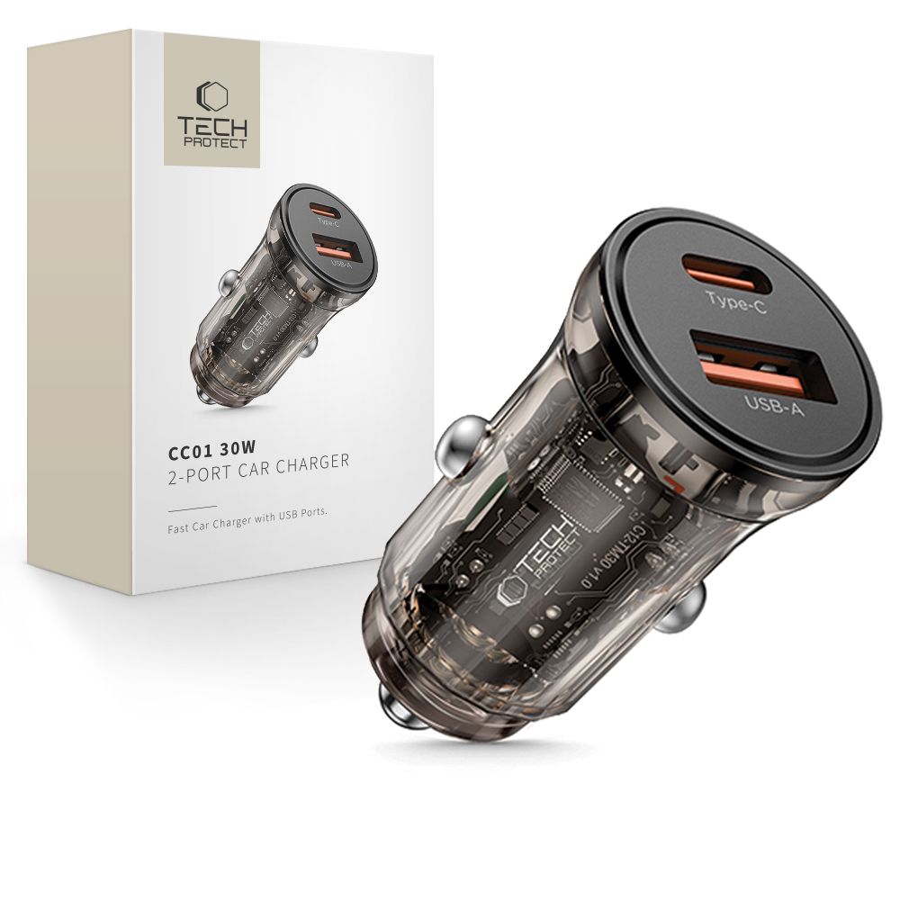 Tech-Protect CC01 30W 2-Port USB-A / USB-C Car Charger - Black_0
