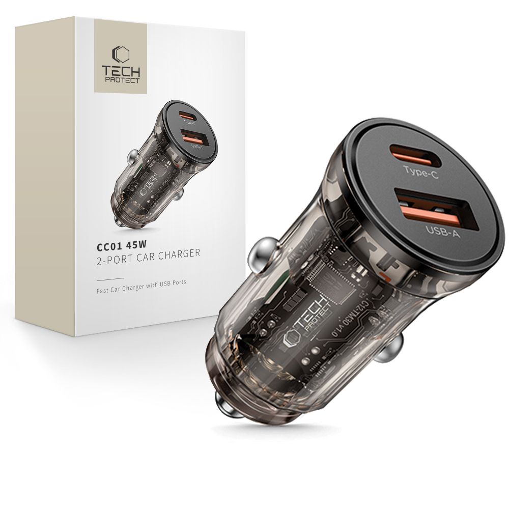 Tech-Protect CC01 45W 2-Port USB-A / USB-C Car Charger - Black_0