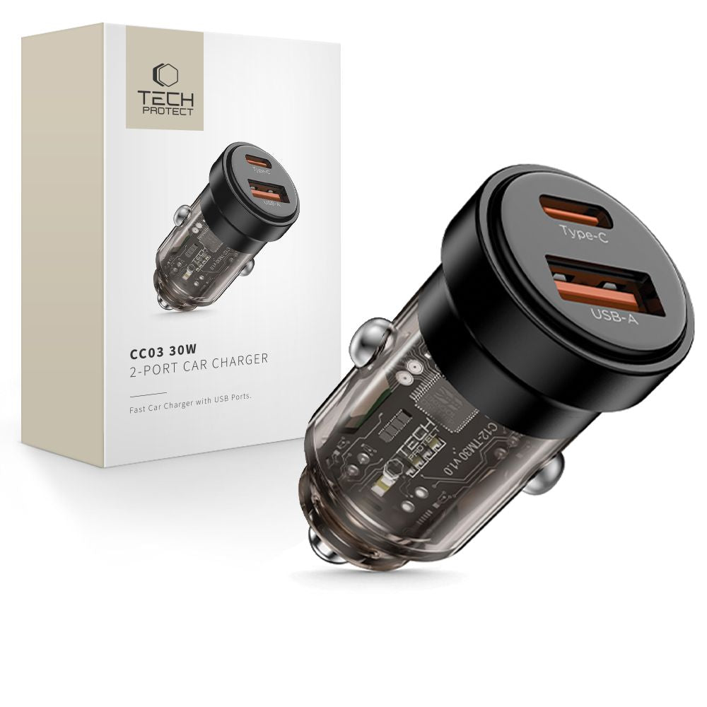Tech-Protect CC03 30W 2-Port USB-A / USB-C Car Charger - Black_0