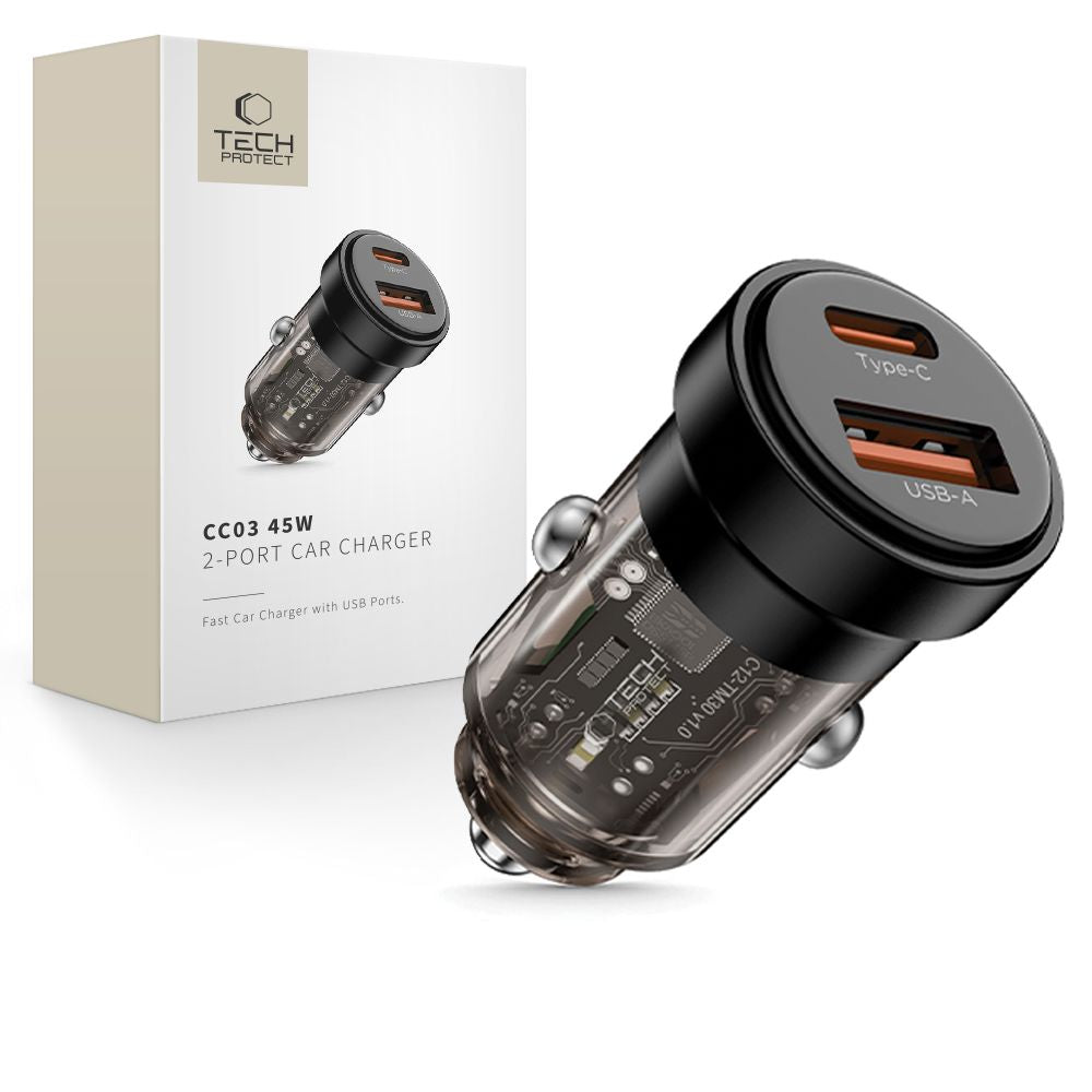 Tech-Protect CC03 45W 2-Port USB-A / USB-C Car Charger - Black_0