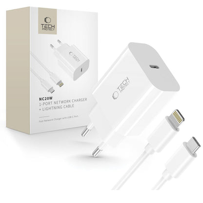 Tech-Protect NC20W Wall Charger with 100 cm USB-C / Lightning Cable - White_0