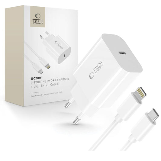 Tech-Protect NC20W Wall Charger with 100 cm USB-C / Lightning Cable - White_0