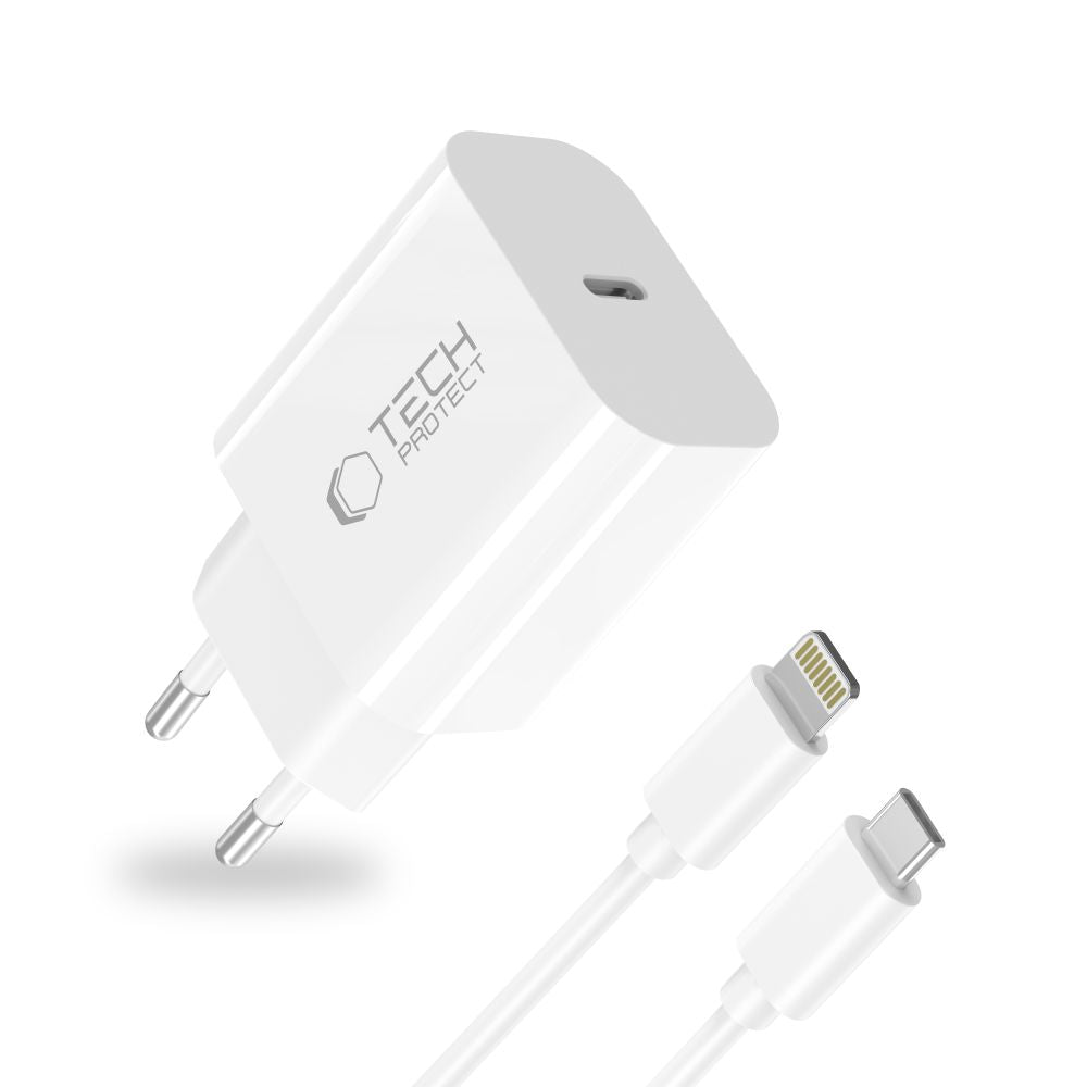Tech-Protect NC20W Wall Charger with 100 cm USB-C / Lightning Cable - White_1