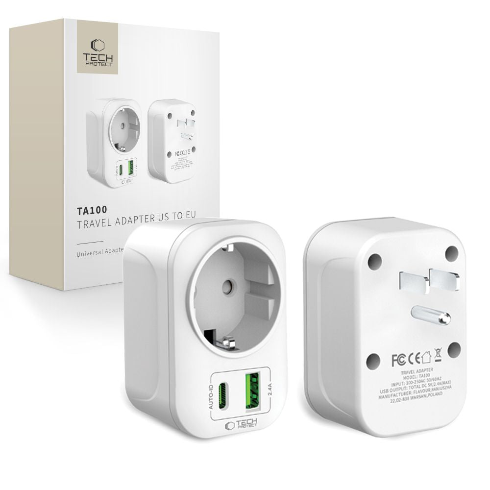 Tech-Protect TA100 US Adapter - White_0