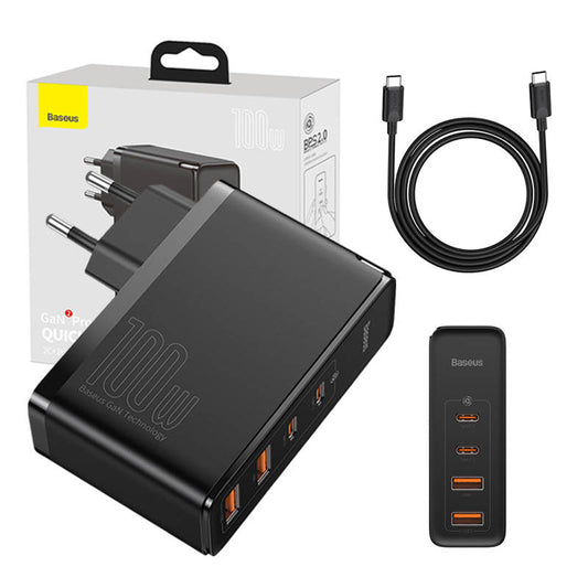 Travel Charger Baseus GaN2 Pro Quick  2x USB + 2x USB-C, 100W, EU (Black)_0