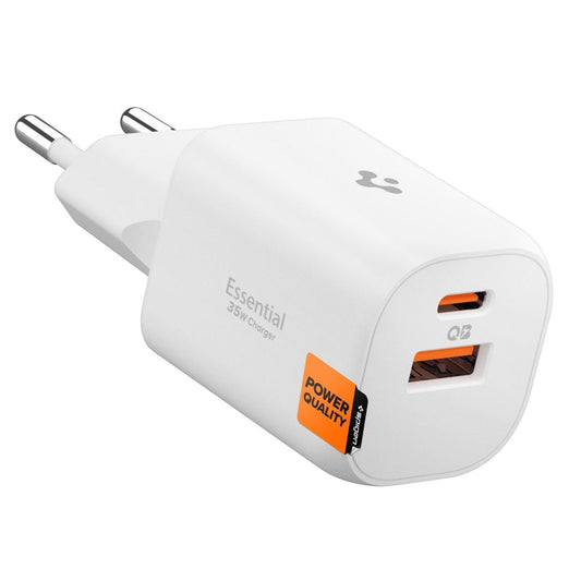 Wall Charger Spigen Essential, 35W, 3A, 1 x USB-A - 1 x USB-C, White ACH09462 _0