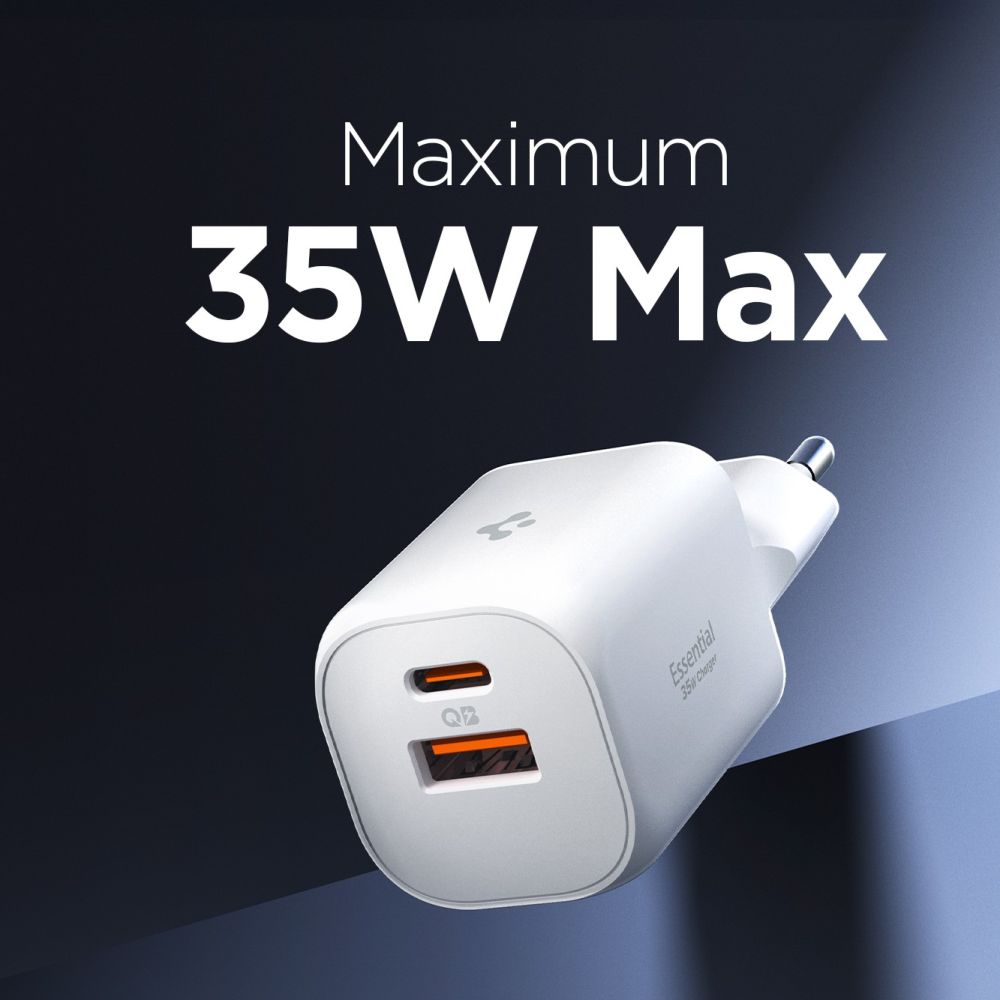 Wall Charger Spigen Essential, 35W, 3A, 1 x USB-A - 1 x USB-C, White ACH09462 _4