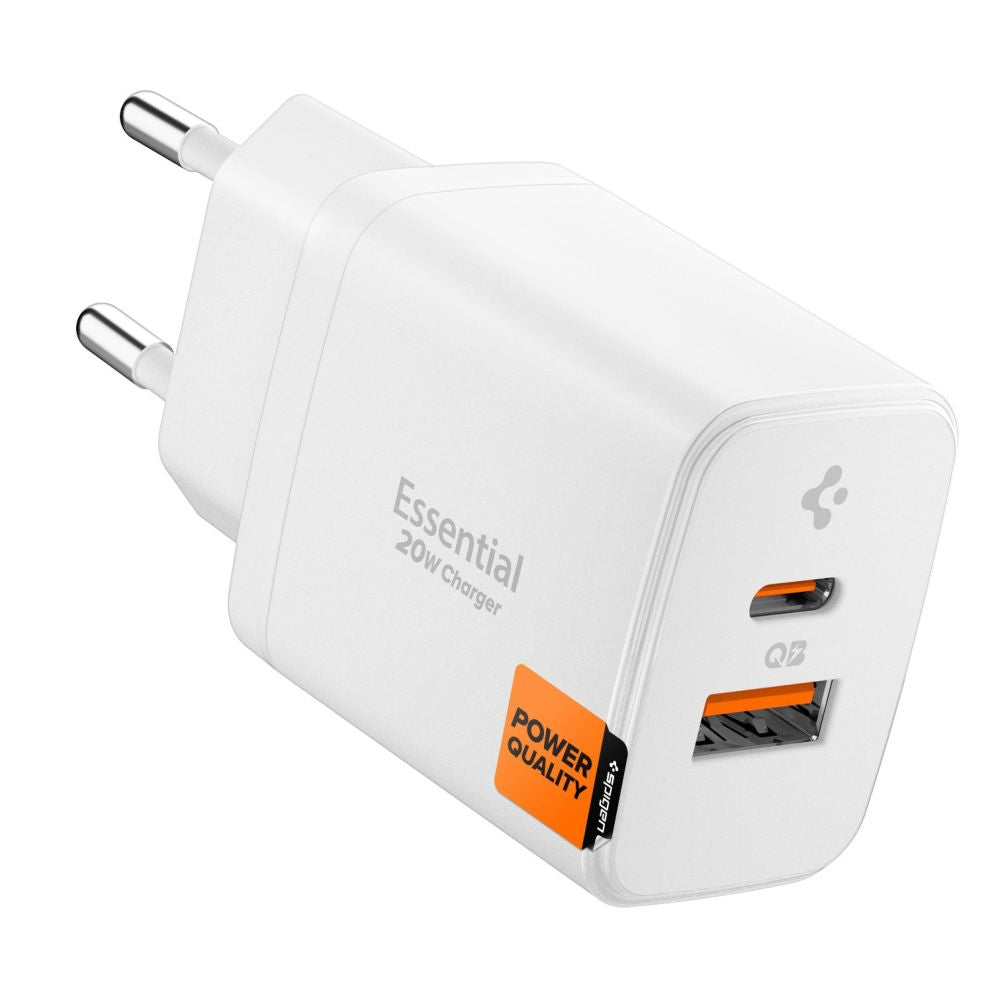 Wall Charger Spigen Essential, 20W, 3A, 1 x USB-A - 1 x USB-C, White ACH08704 _0