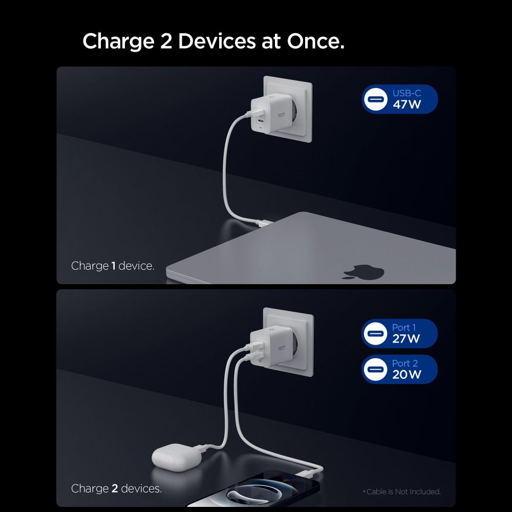 Wall Charger Spigen Essential, 47W, 3A, 2 x USB-C, White ACH08707 _4