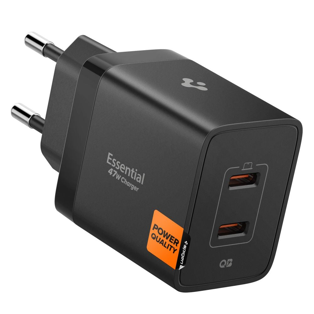 Wall Charger Spigen Essential, 47W, 3A, 2 x USB-C, Black ACH09457 _0