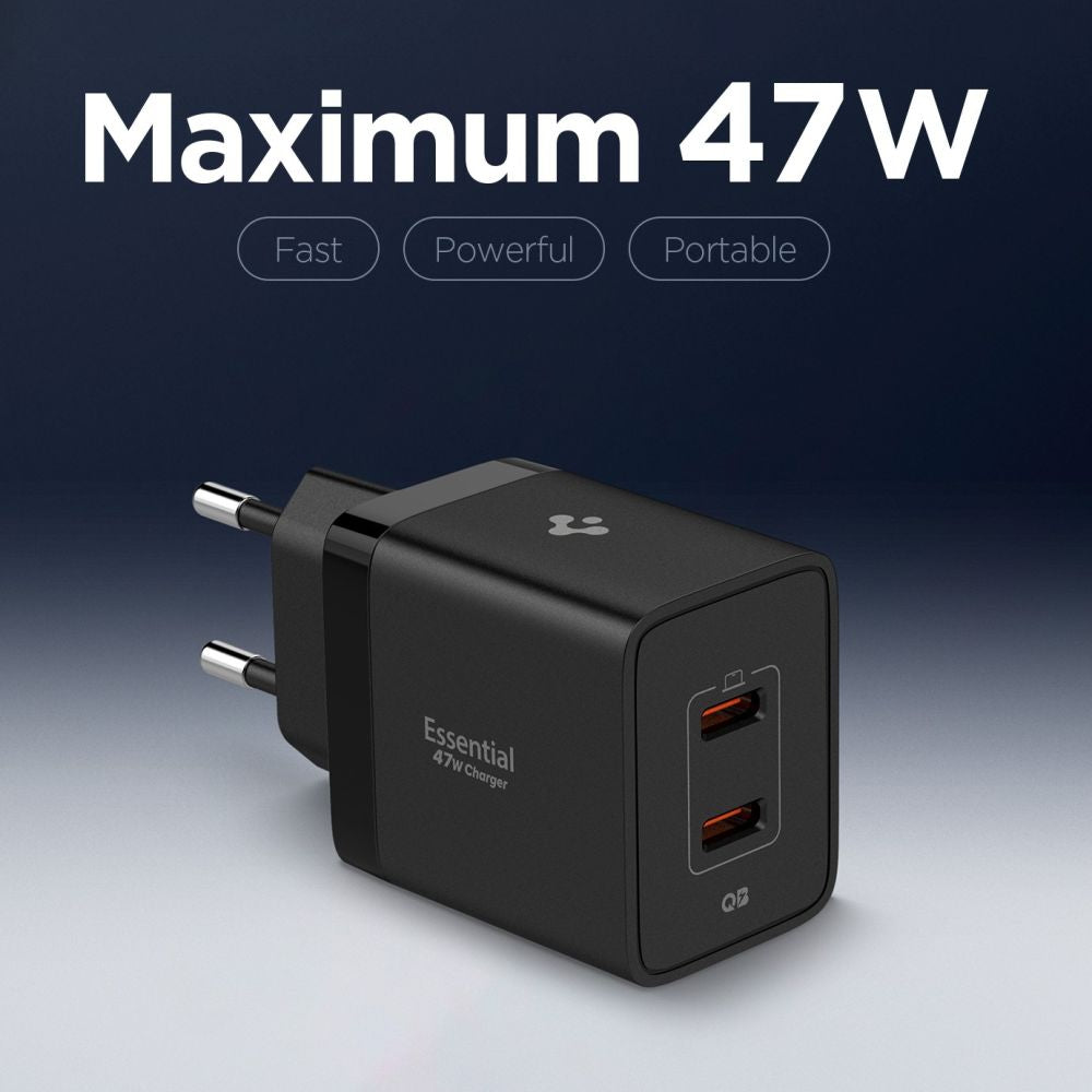Wall Charger Spigen Essential, 47W, 3A, 2 x USB-C, Black ACH09457 _3