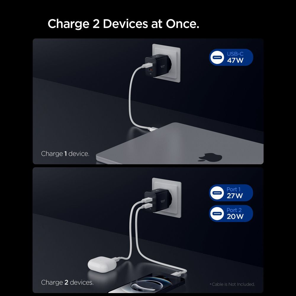 Wall Charger Spigen Essential, 47W, 3A, 2 x USB-C, Black ACH09457 _4
