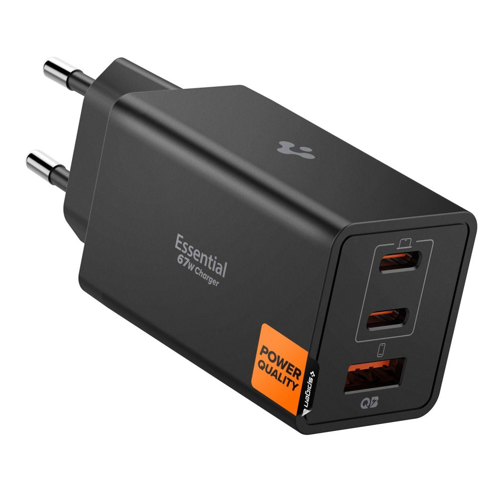 Wall Charger Spigen Essential, 67W, 3.25A, 1 x USB-A - 2 x USB-C, Black ACH09458 _0