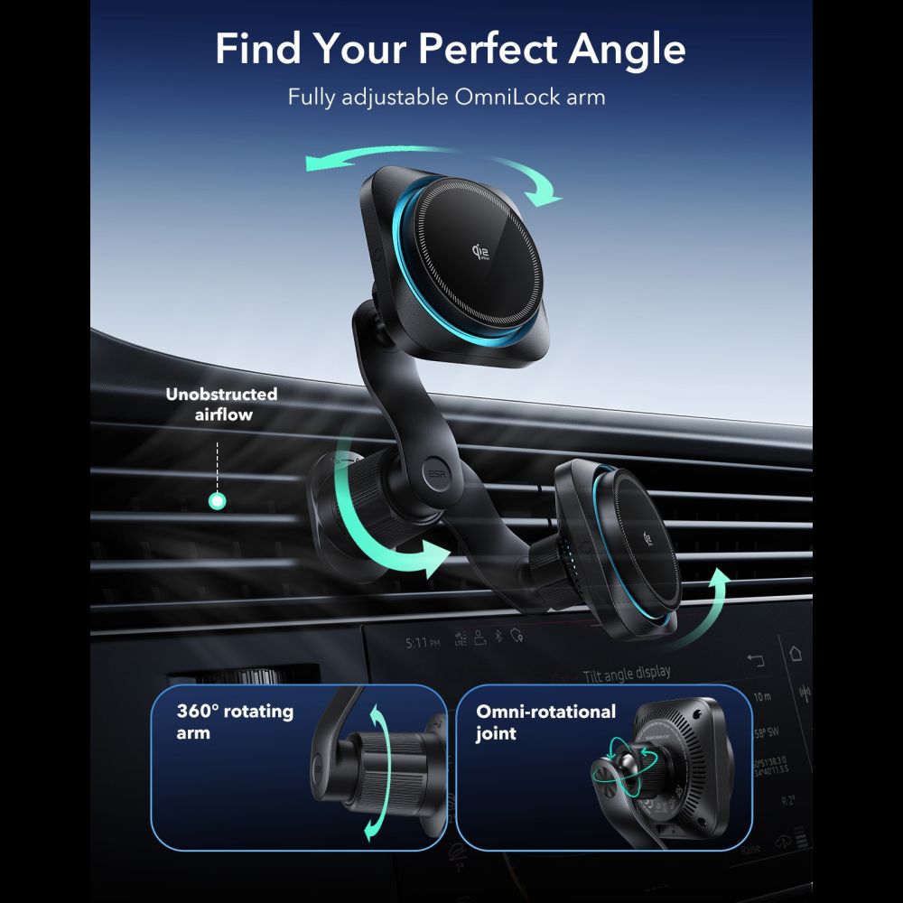 ESR OmniLock Qi2.2 Magnetic MagSafe Car Air Vent Mount - Black_5