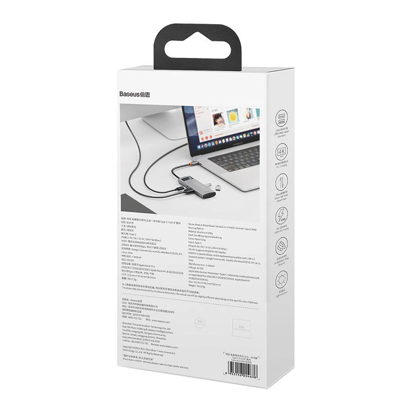 Baseus Metal Gleam Series 5-in-1 Multifunctional HUB USB Type C - USB Type C Power Delivery 100 W / HDMI 4K 30 Hz / 3x USB 3.2 Gen 1 (CAHUB-CX0G)_17