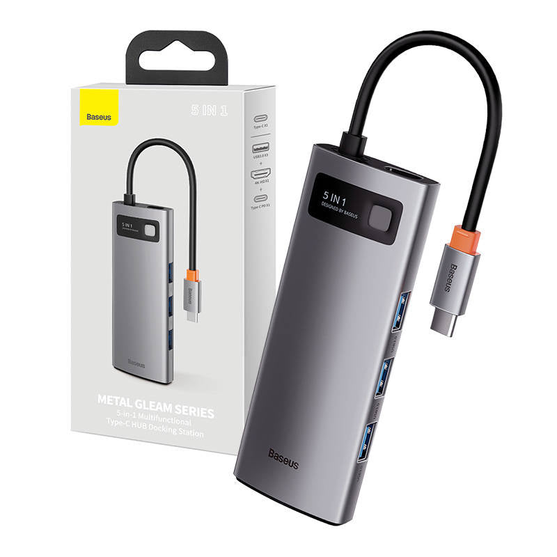 Baseus Metal Gleam Series 5-in-1 Multifunctional HUB USB Type C - USB Type C Power Delivery 100 W / HDMI 4K 30 Hz / 3x USB 3.2 Gen 1 (CAHUB-CX0G)_1