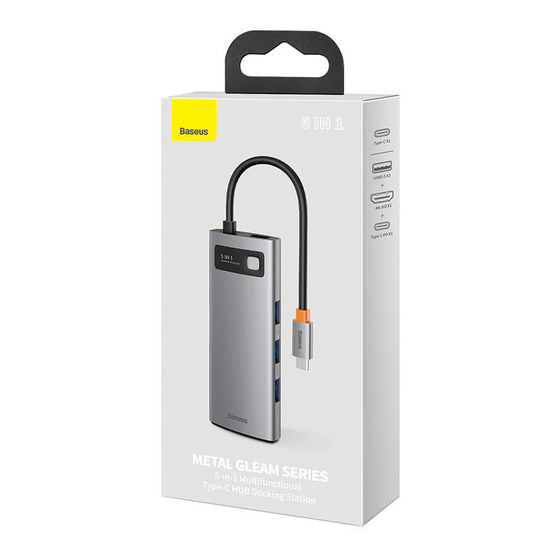 Baseus Metal Gleam Series 5-in-1 Multifunctional HUB USB Type C - USB Type C Power Delivery 100 W / HDMI 4K 30 Hz / 3x USB 3.2 Gen 1 (CAHUB-CX0G)_15