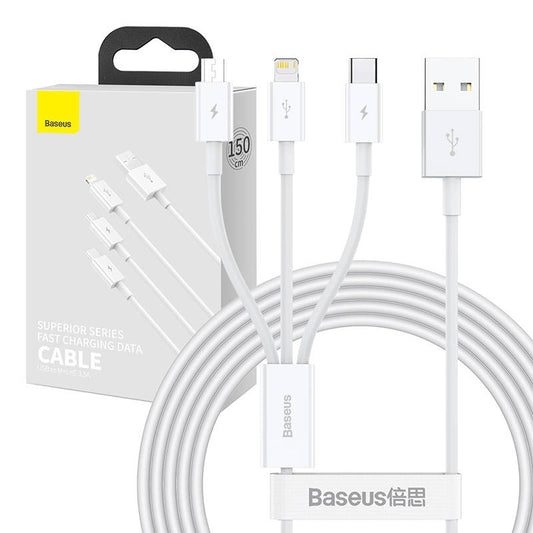 USB cable 3in1 Baseus Superior Series, USB to micro USB / USB-C / Lightning, 3.5A, 1.2m (white)_0