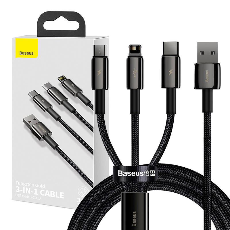Baseus Tungsten 3in1 cable USB - USB Type C / Lightning / micro USB 3.5 A 1.5 m black (CAMLTWJ-01)_1