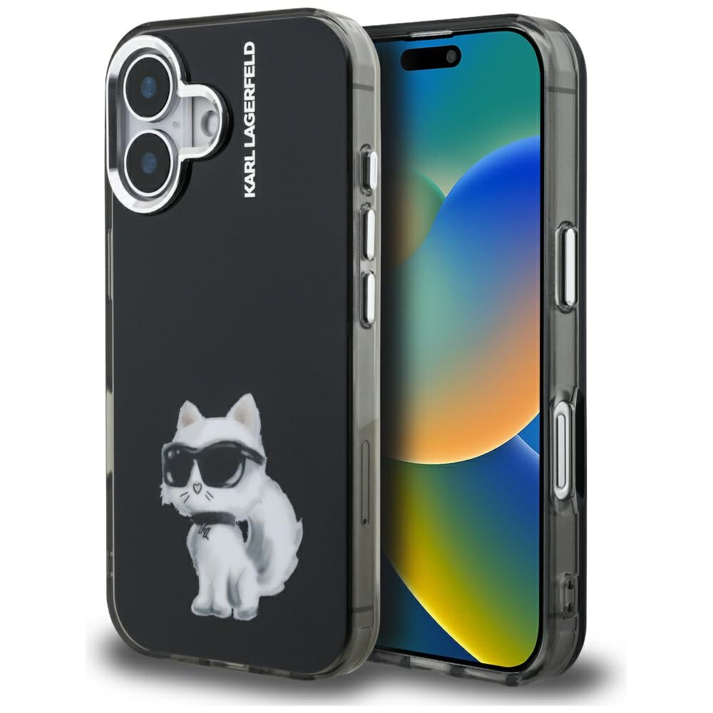 Karl Lagerfeld IML Aquarelle Choupette &amp; Logo iPhone 16 Case - Black_0