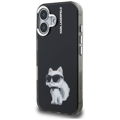 Karl Lagerfeld IML Aquarelle Choupette &amp; Logo iPhone 16 Case - Black_1