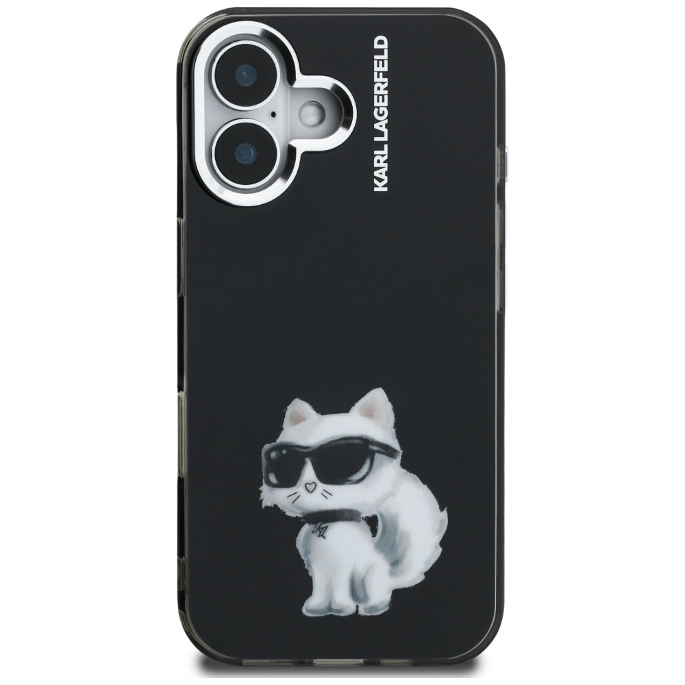 Karl Lagerfeld IML Aquarelle Choupette &amp; Logo iPhone 16 Case - Black_2
