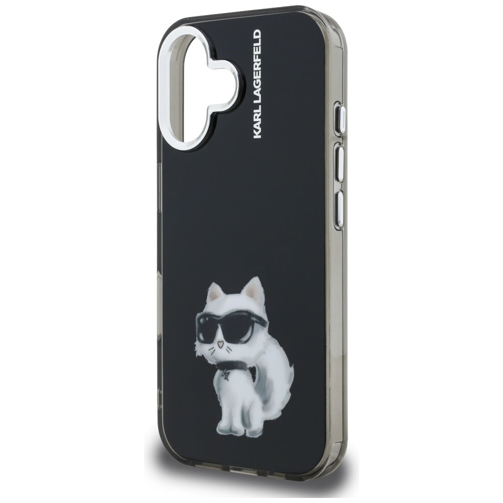 Karl Lagerfeld IML Aquarelle Choupette &amp; Logo iPhone 16 Case - Black_5