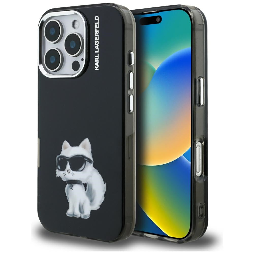 Karl Lagerfeld IML Aquarelle Choupette &amp; Logo iPhone 16 Pro Case - Black_0