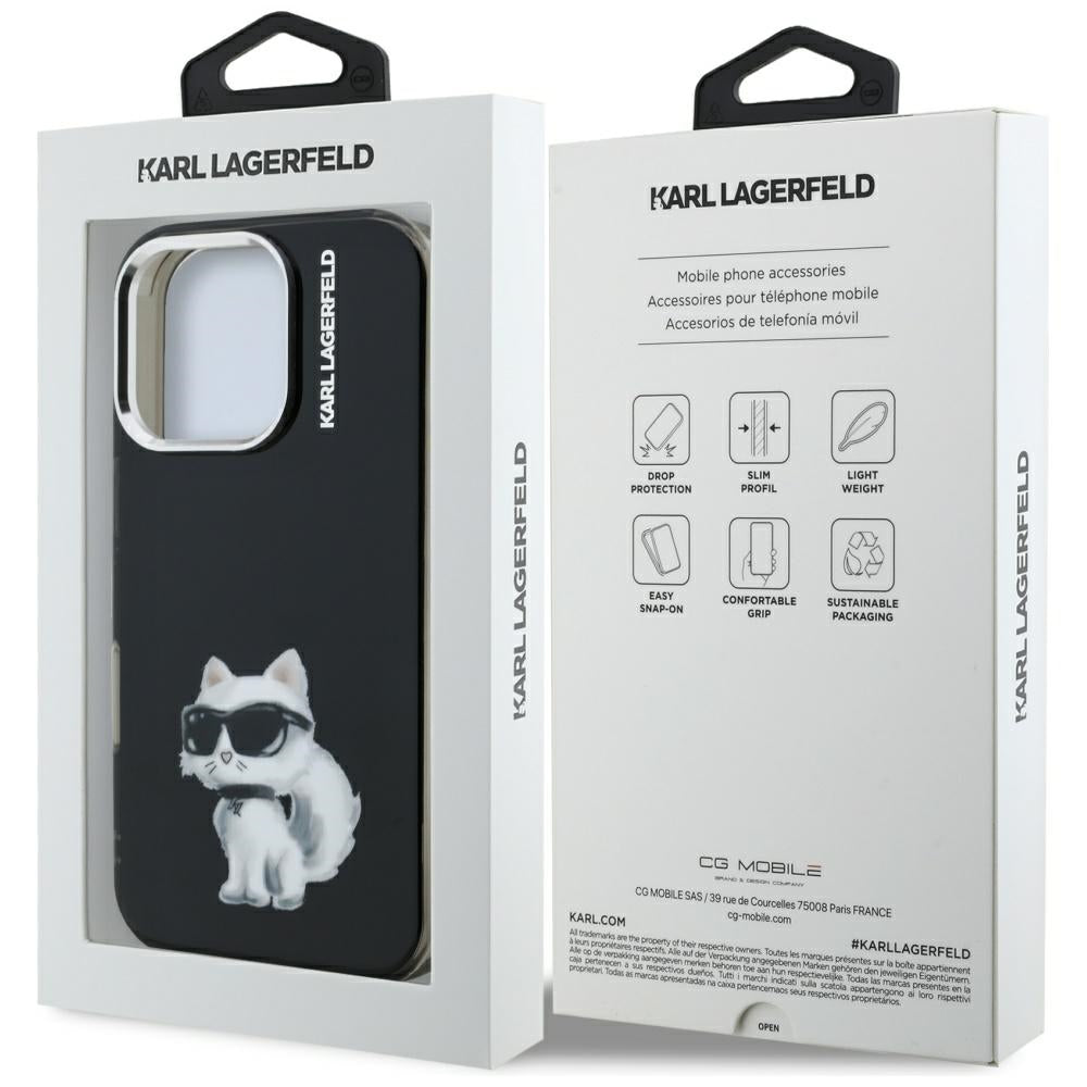 Karl Lagerfeld IML Aquarelle Choupette &amp; Logo Case for iPhone 16 Pro Max - Black_7