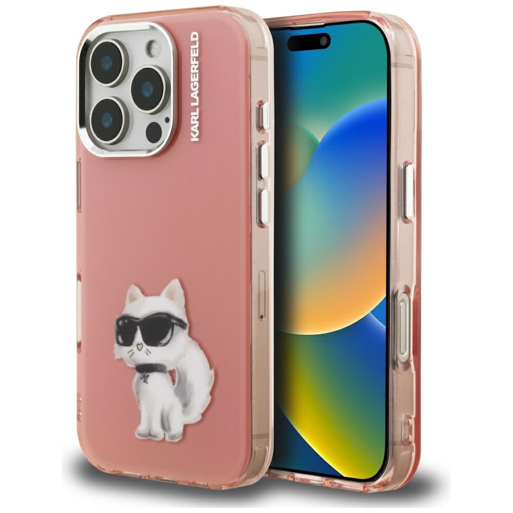 Karl Lagerfeld IML Aquarelle Choupette &amp; Logo iPhone 16 Pro Case - Pink_0