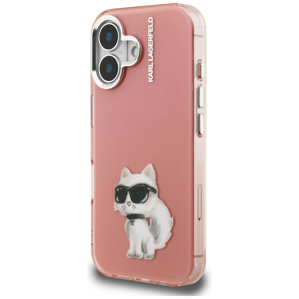 Karl Lagerfeld IML Aquarelle Choupette &amp; Logo iPhone 16 Case - Pink_1