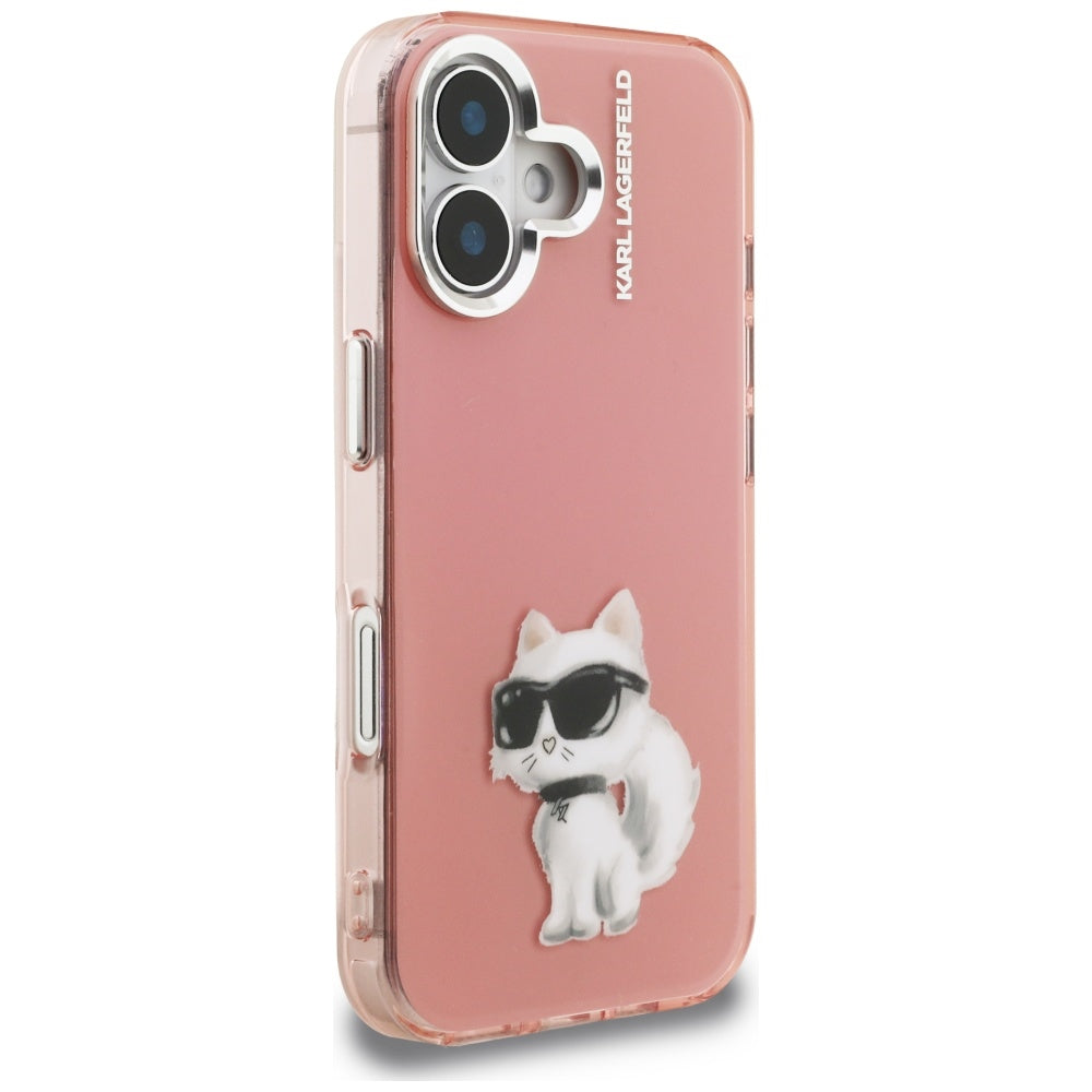 Karl Lagerfeld IML Aquarelle Choupette &amp; Logo iPhone 16 Case - Pink_3