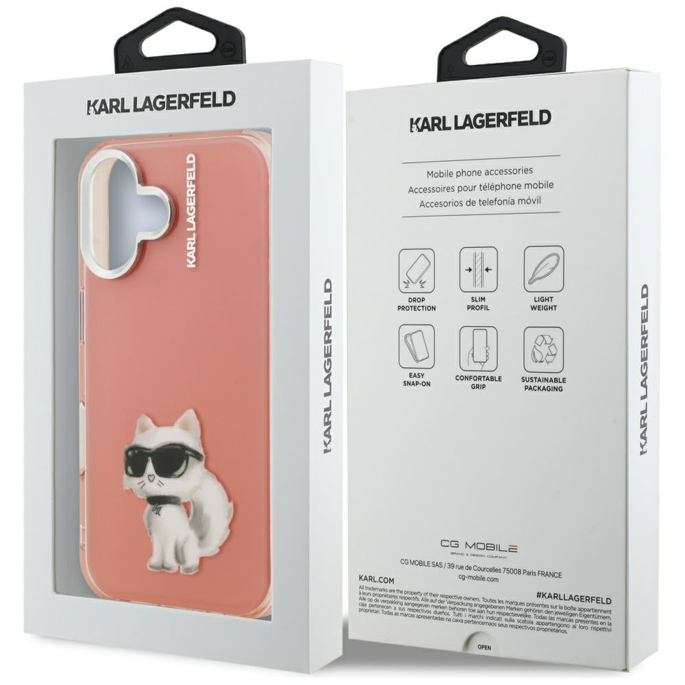 Karl Lagerfeld IML Aquarelle Choupette &amp; Logo iPhone 16 Case - Pink_7