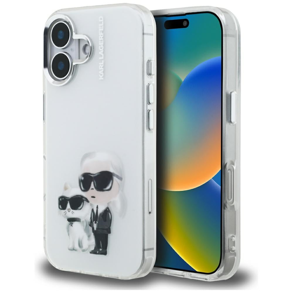 Karl Lagerfeld IML Aquarelle Karl &amp; Choupette &amp; Logo iPhone 16 Case - White_0