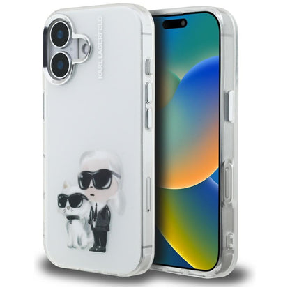 Karl Lagerfeld IML Aquarelle Karl &amp; Choupette &amp; Logo iPhone 16 Case - White_0