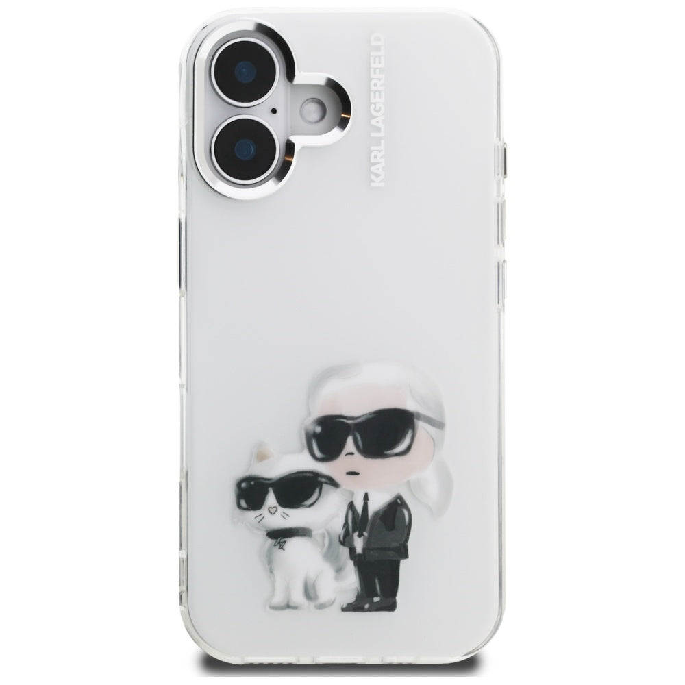Karl Lagerfeld IML Aquarelle Karl &amp; Choupette &amp; Logo iPhone 16 Case - White_2