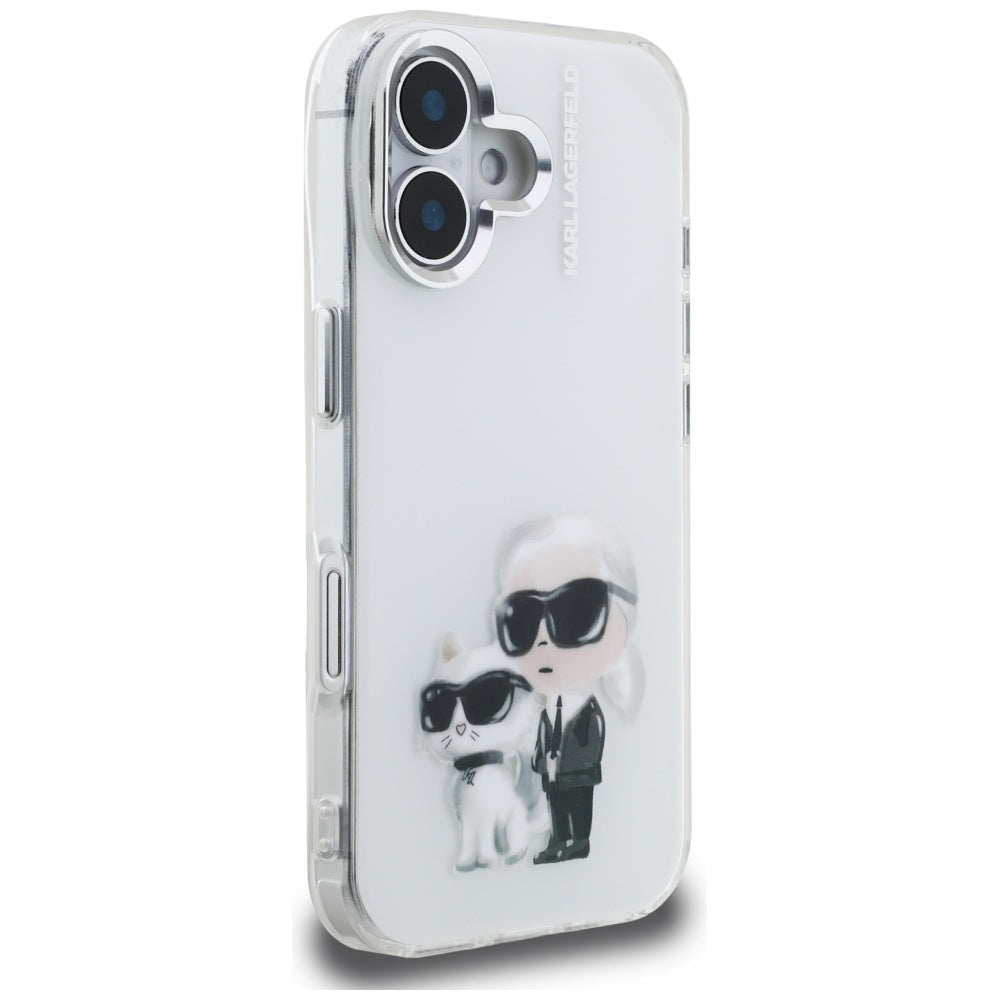Karl Lagerfeld IML Aquarelle Karl &amp; Choupette &amp; Logo iPhone 16 Case - White_3