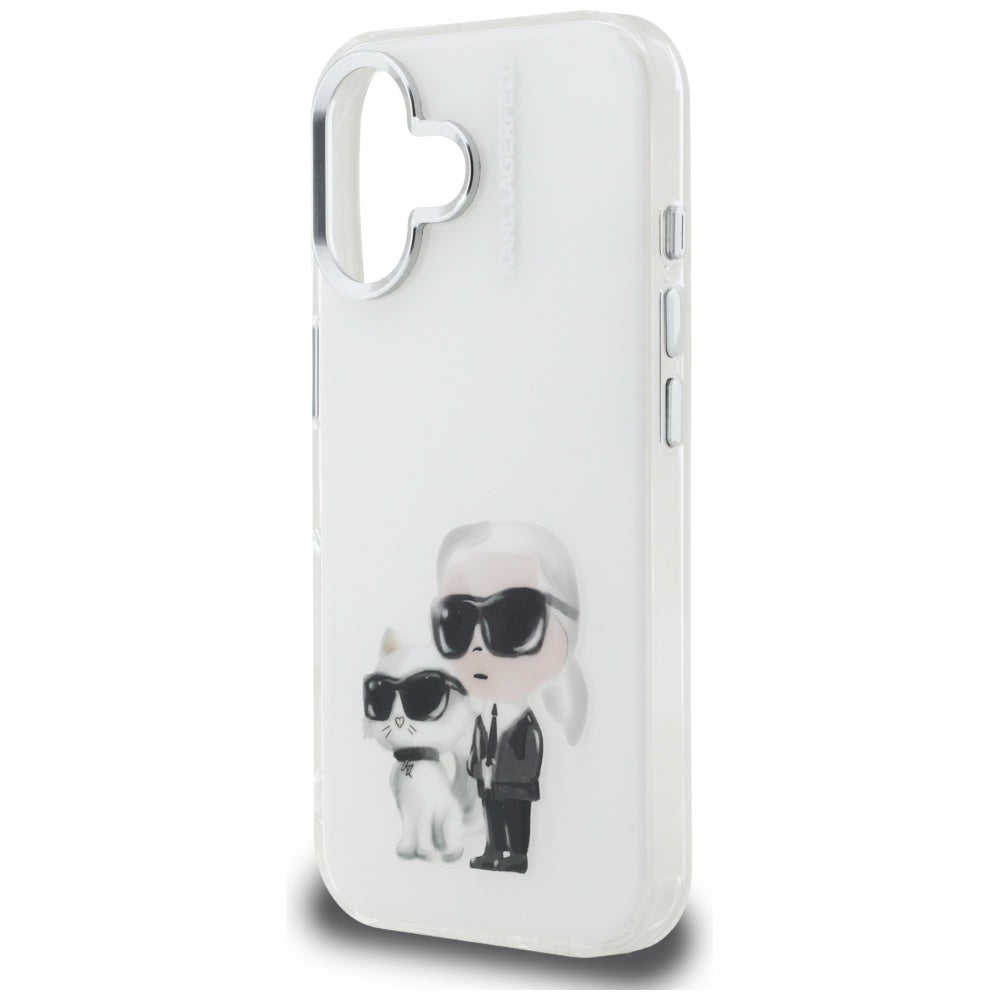 Karl Lagerfeld IML Aquarelle Karl &amp; Choupette &amp; Logo iPhone 16 Case - White_5
