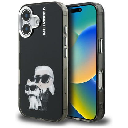 Karl Lagerfeld IML Aquarelle Karl &amp; Choupette &amp; Logo iPhone 16 Case - Black_0