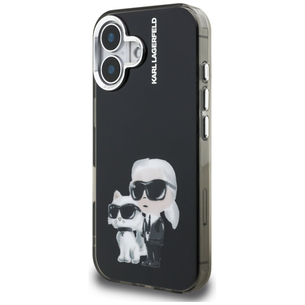 Karl Lagerfeld IML Aquarelle Karl &amp; Choupette &amp; Logo iPhone 16 Case - Black_1