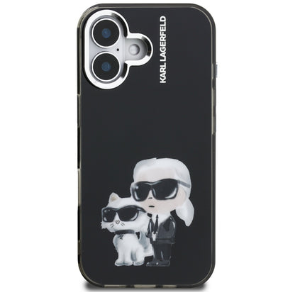 Karl Lagerfeld IML Aquarelle Karl &amp; Choupette &amp; Logo iPhone 16 Case - Black_2