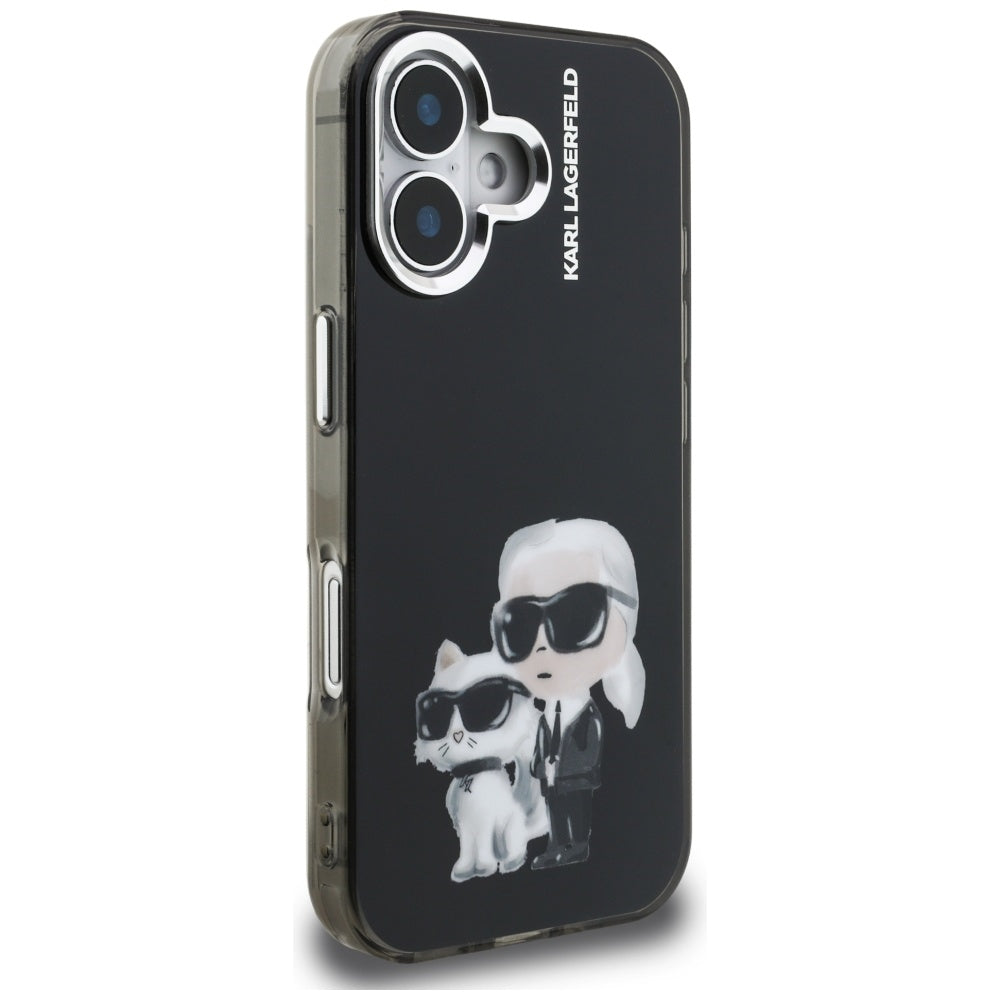Karl Lagerfeld IML Aquarelle Karl &amp; Choupette &amp; Logo iPhone 16 Case - Black_3