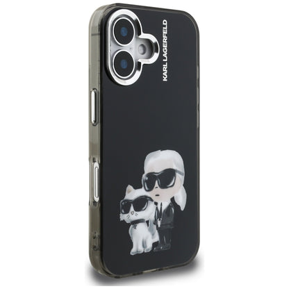 Karl Lagerfeld IML Aquarelle Karl &amp; Choupette &amp; Logo iPhone 16 Case - Black_3