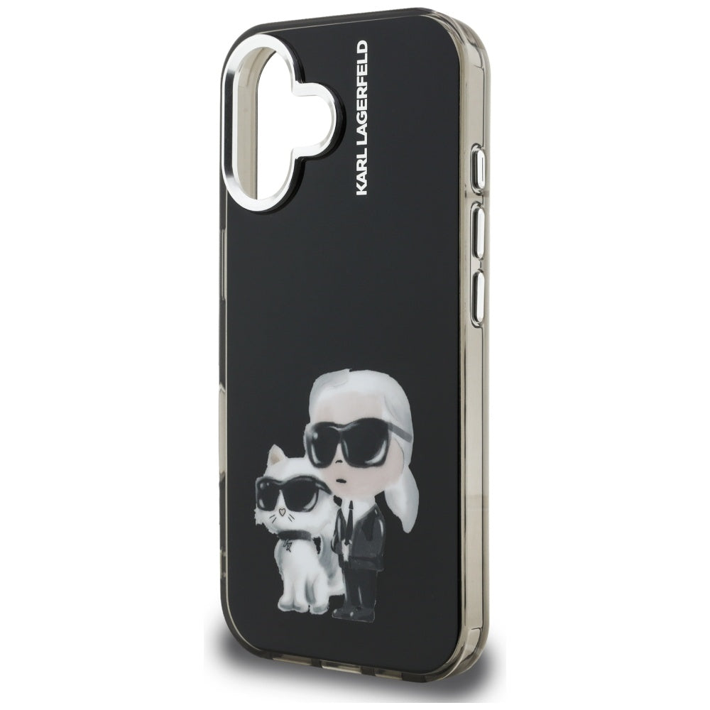 Karl Lagerfeld IML Aquarelle Karl &amp; Choupette &amp; Logo iPhone 16 Case - Black_5