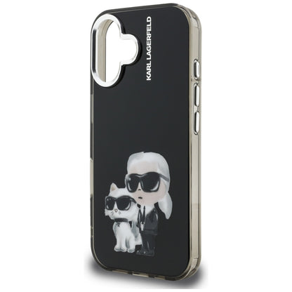 Karl Lagerfeld IML Aquarelle Karl &amp; Choupette &amp; Logo iPhone 16 Case - Black_5