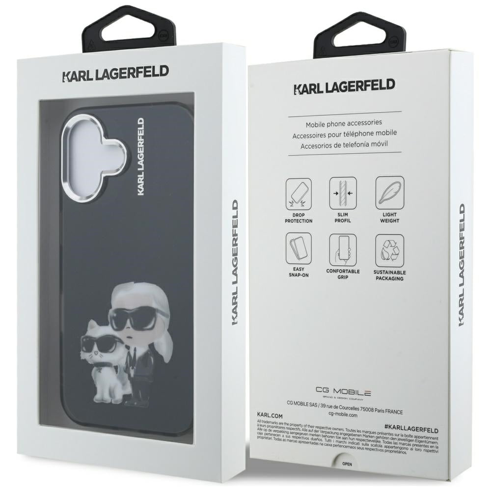 Karl Lagerfeld IML Aquarelle Karl &amp; Choupette &amp; Logo iPhone 16 Case - Black_7