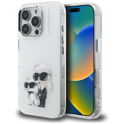 Karl Lagerfeld IML Aquarelle Karl &amp; Choupette &amp; Logo iPhone 16 Pro Case - White_0