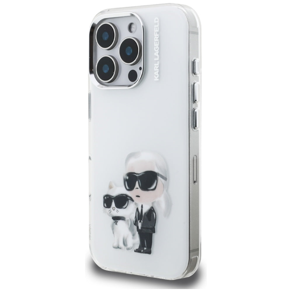 Karl Lagerfeld IML Aquarelle Karl &amp; Choupette &amp; Logo iPhone 16 Pro Case - White_1