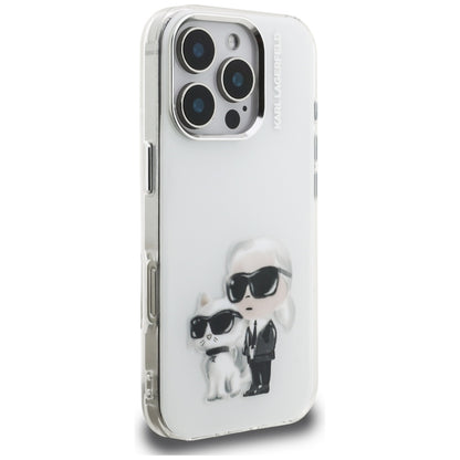 Karl Lagerfeld IML Aquarelle Karl &amp; Choupette &amp; Logo iPhone 16 Pro Case - White_3