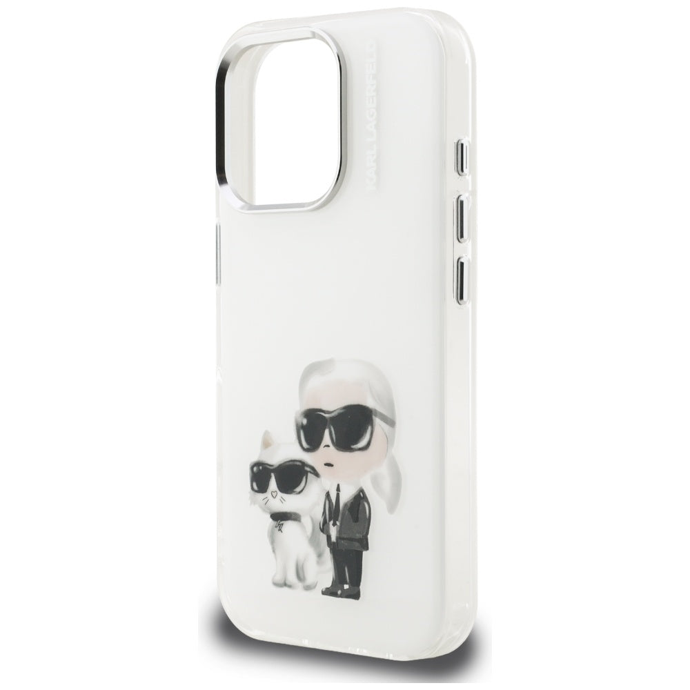 Karl Lagerfeld IML Aquarelle Karl &amp; Choupette &amp; Logo iPhone 16 Pro Case - White_5